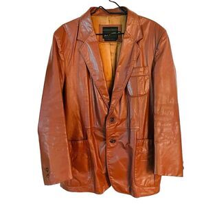 Vintage JC Penney Leather Jacket Mens 44 Honey Brown Coat 70s 2 Button Vented